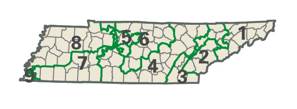 Map of the congressional districts of the state of Tennessee